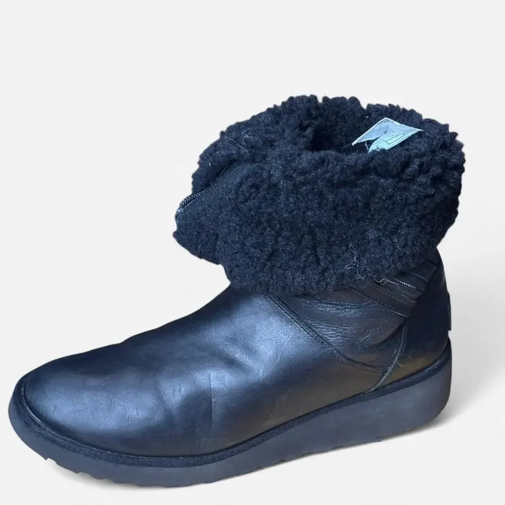 UGG Simmens Black Leather Waterproof Moto Winter Boots Women’s Size 8